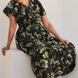 Anthropologie Somerset Black and Green Maxi Dress